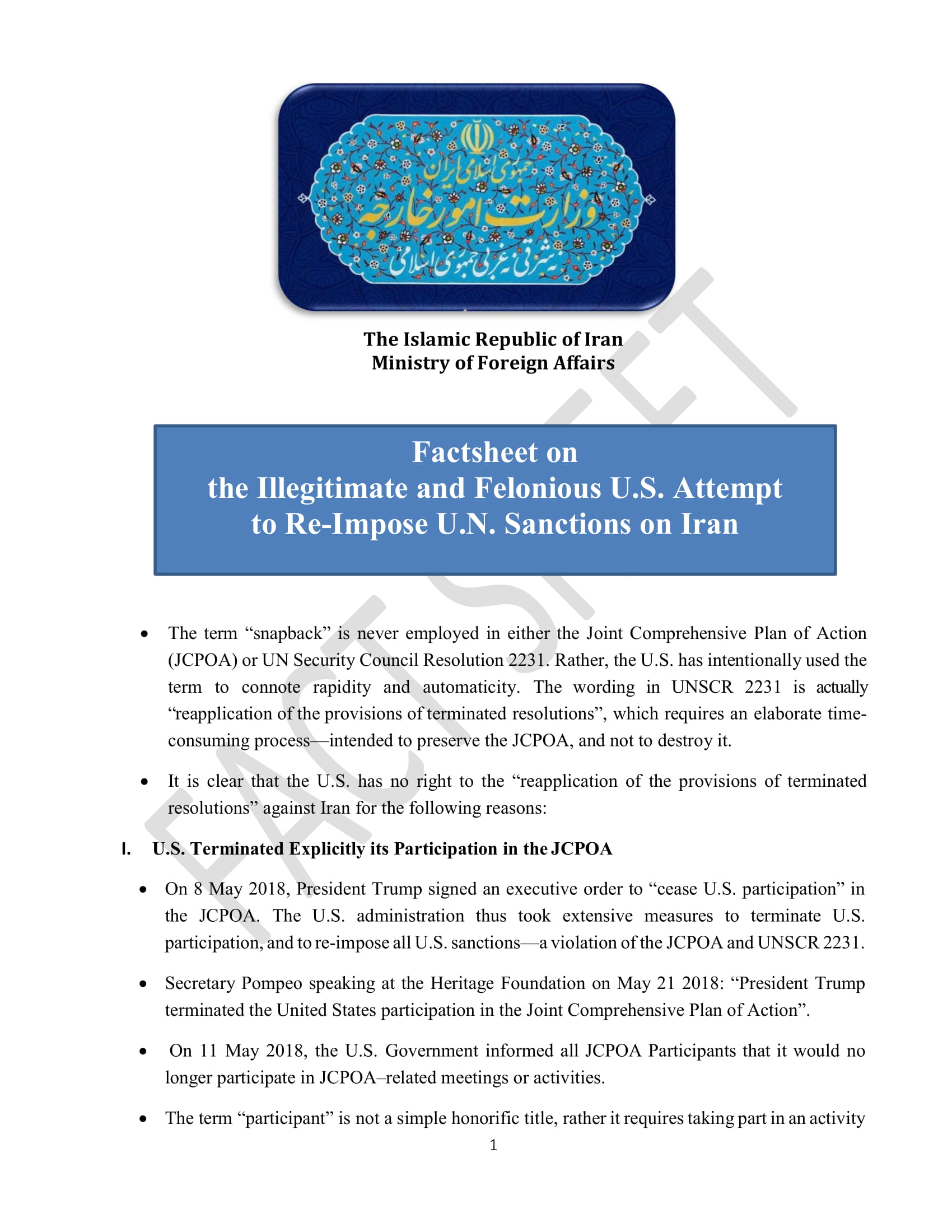 Embassy of the Islamic Republic of Iran - Bangkok- Factsheet on the ...
